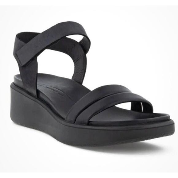 ECCO Flowt Wedge LX Leather Sandals Black 40 US 9 9.5 Danish Comfort - Picture 2 of 12